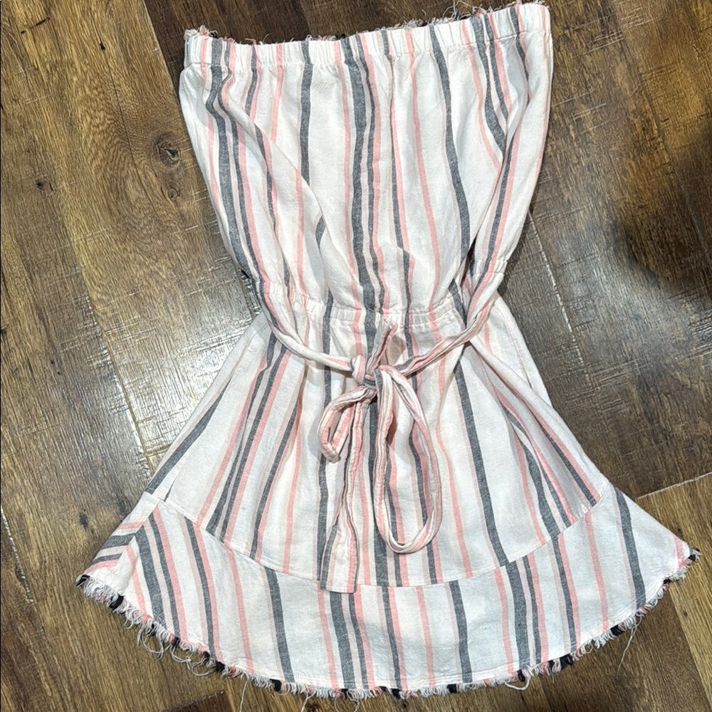 Cloth & Stone White and Pink Strapless Fit and Flare